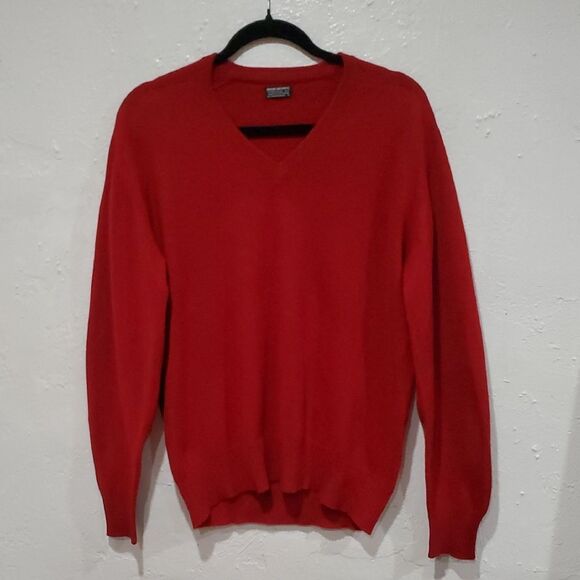 Vintage Brooks Brothers 100% Cashmere Red V-Neck Men's Sweater Size L - Picture 1 of 10